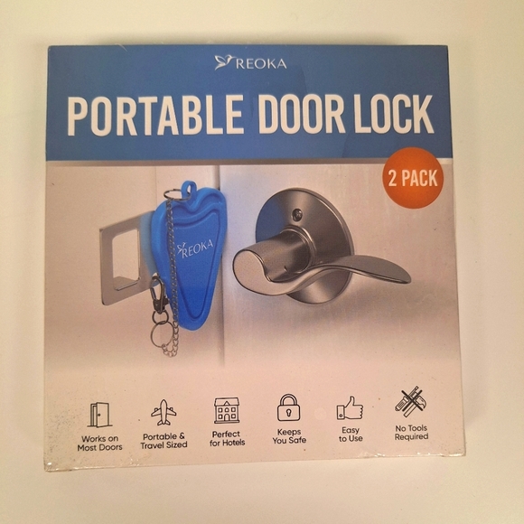 Portable door lock for added security- 2pk- New - Picture 1 of 1